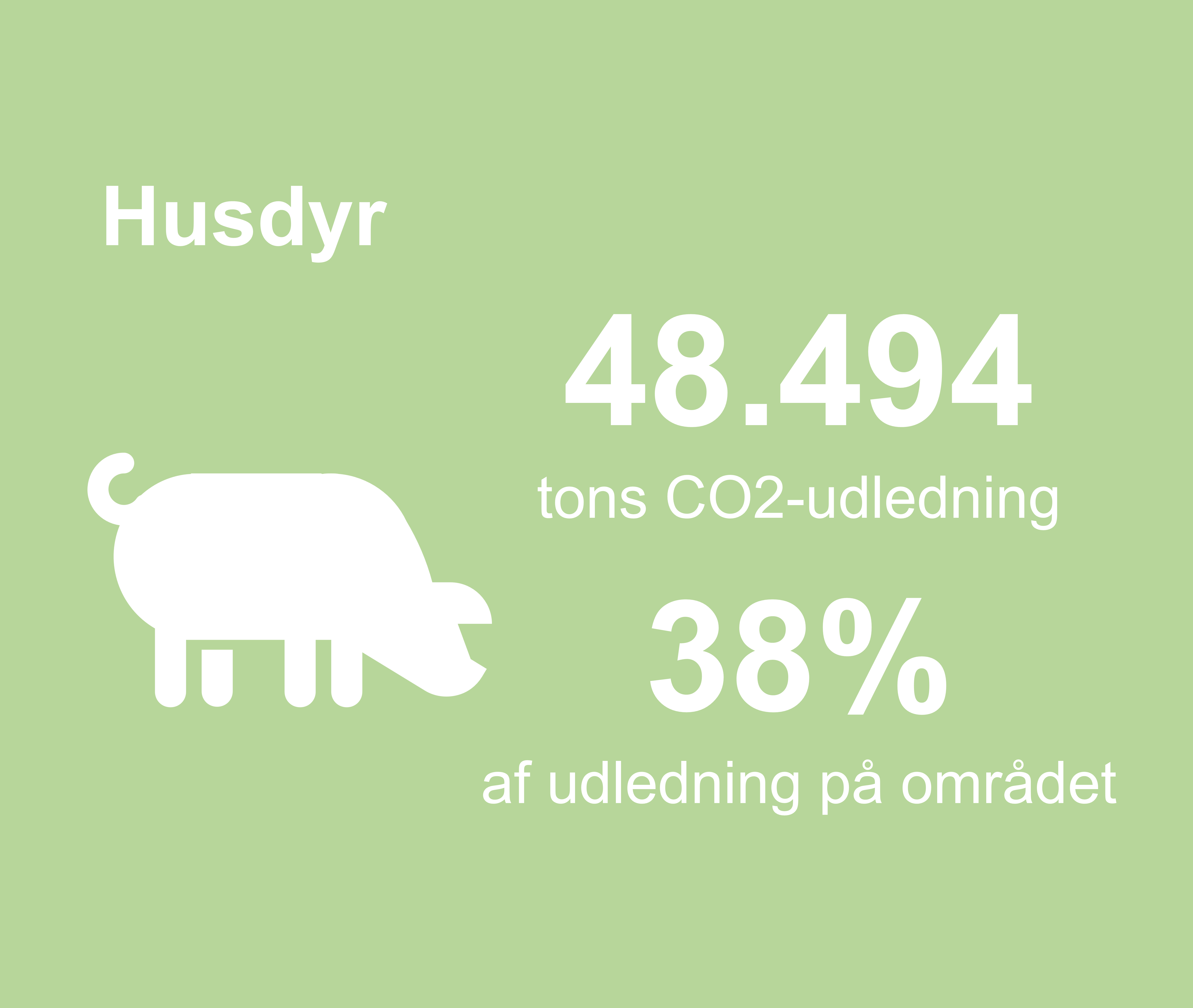 Grafikken viser, at 48494 tons co2-udledning i kommunen stammer fra husdyr. Det er 38 procent af udledningen på området.